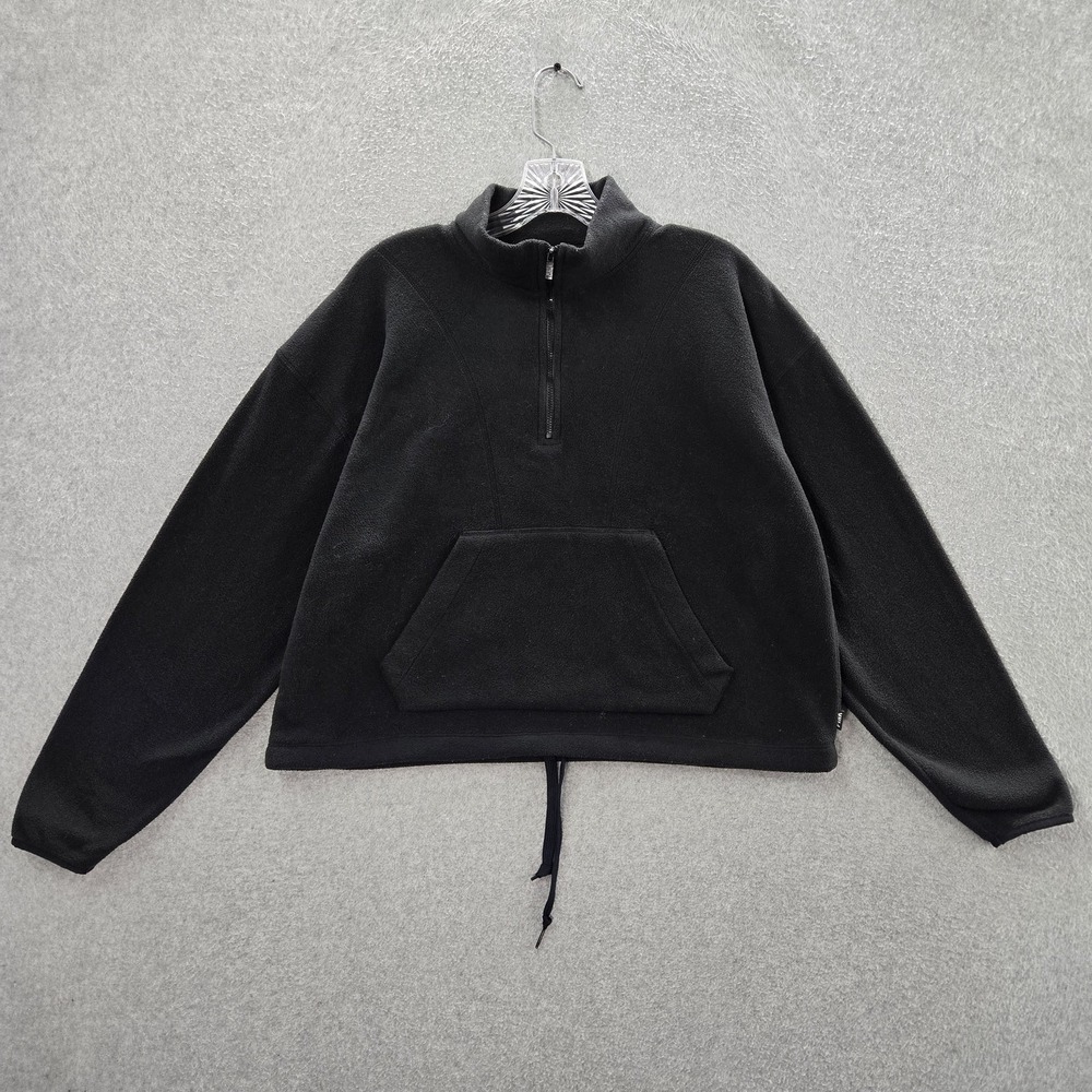 PINK Victoria's Secret Women Sweatshirt M Black Fleece Crop 1/4 Zip